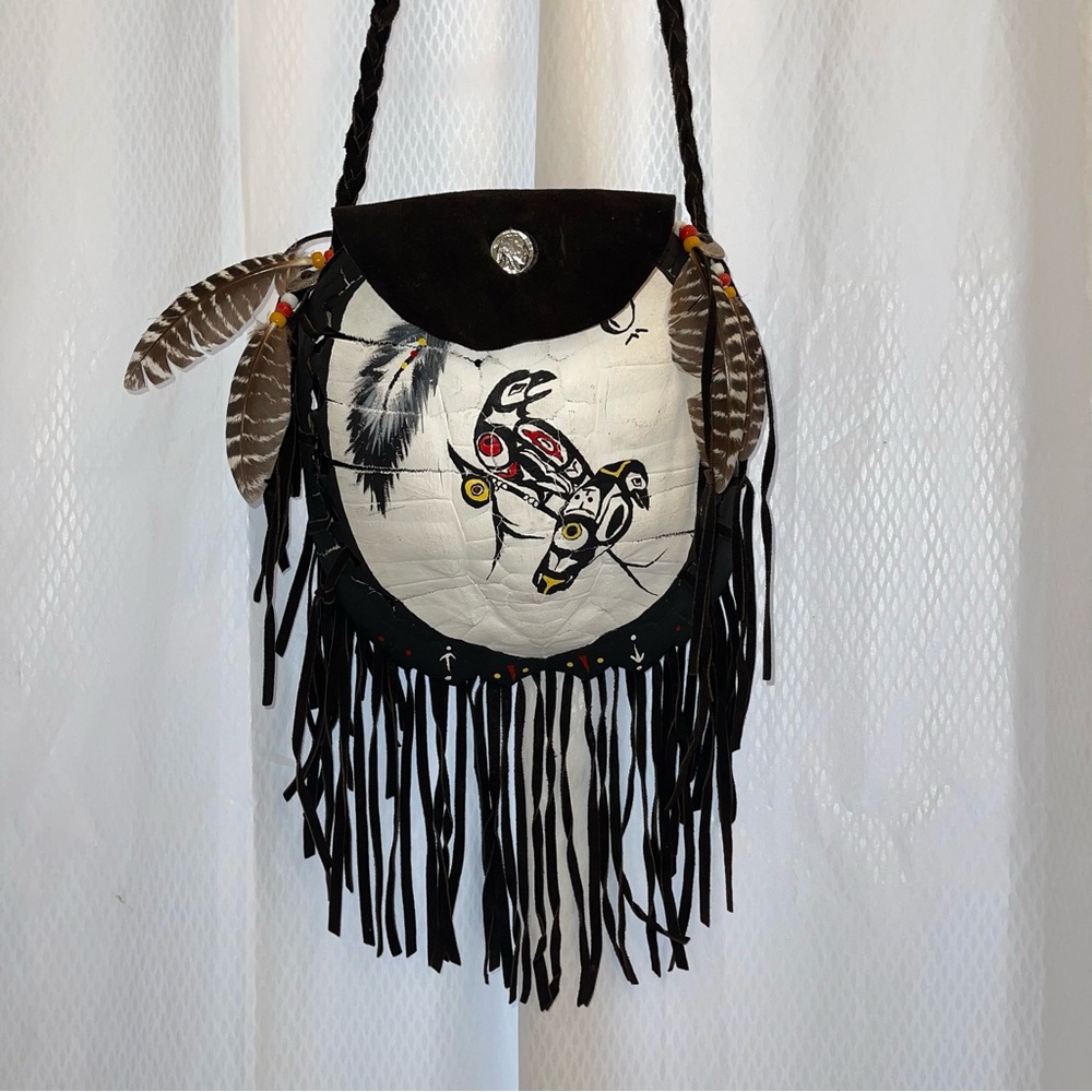 Vintage Native American Turtle Shell Suede shoulder bag purse Navajo